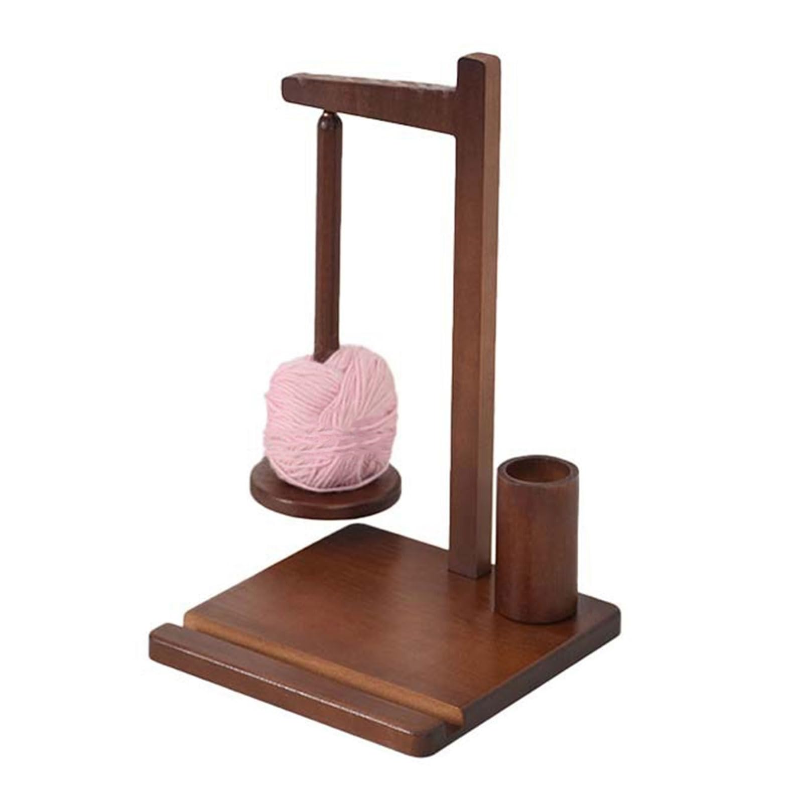 Kalttoy Thread Spool Holder with Phone Holder Stand for Knitting Crocheting Wood Yarn with Twirling Mechanism Knitting Organizers