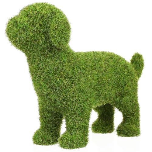 Veemoon Dog Topiary, Green Flocked Dog Figurine Artificial Grass Animal Decor Flocked Puppy Ornament...