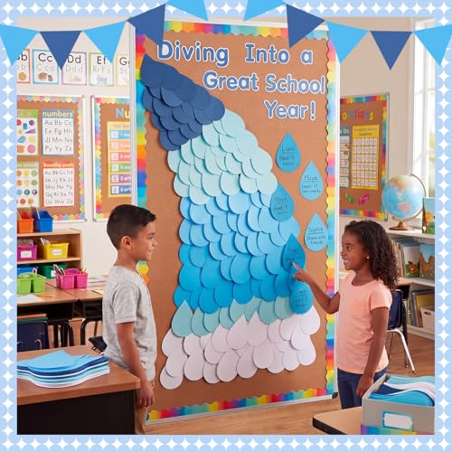 Image of Kisston 360 Pcs Raindrop Cutouts Paper 3.9 Inch White and Blue Die Cuts for DIY Craft Projects School Classroom Bulletin Board Decor