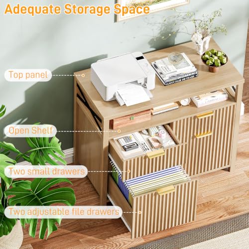 Image of Halitaa Fluted 4 Drawers Home Office File Cabinet for A4 /Letter Size. Oak