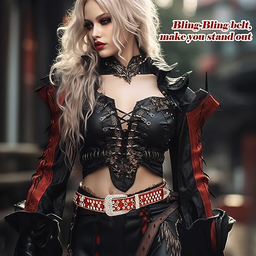 maikun Rhinestone Skull Belt for Men Women, Bling Western Studded Y2K Leather Belt2