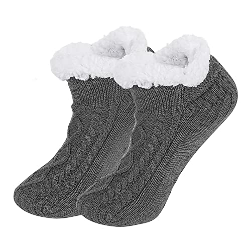 SIQITECHNO Unisex Warm Slipper Socks Grip Slipper Socks Thick Fleece lined Fuzzy Sherpa Ankle Warm Socks for Women Men