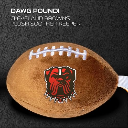 Image of Cleveland Browns Plush Football Pacifier Holder by Smilo - Officially Licensed NFL Soother Holder - Soft Plush Toy and Dummy Holder - Fits Any Pacifier - Stroller Accessory & Newborn Essential
