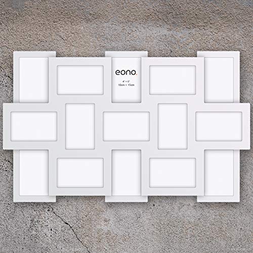 Eono by Amazon - Marco multifoto para Pared con Cristal de Alta Definición para un Collage de 15 imágenes de 10x15 cm Blanco