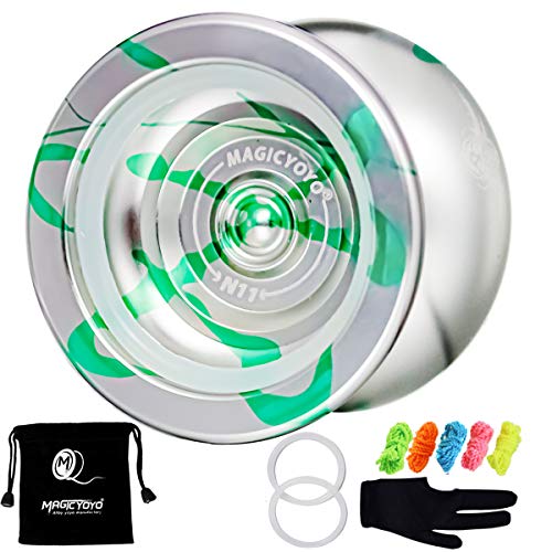 Magicyoyo N11 with Weight Ring Alloy Aluminum Unresponsive Professional Yo-yo Toy +6 Strings+Glove(Black With Golden)