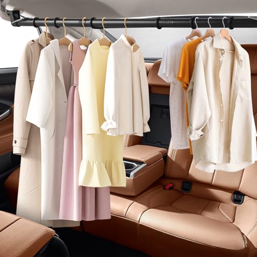 Heavy-Duty Car Clothes Hanger Bar Adjustable 30-63 inches with 9 Anti-Slip Rubber Rings, Ideal for...