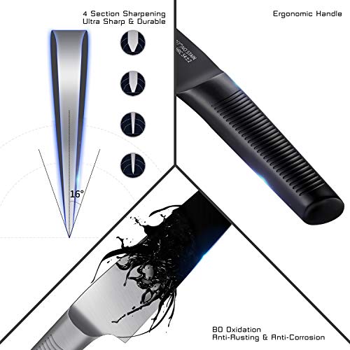 Chef Knife, OOU Pro Kitchen Knife 7 Inch Chef Knife, High Carbon Stainless Steel Chef Knife with Ergonomic Handle, Ultra Sharp to Cut Meat Veggies, Black Oxidation for Anti-Rusting (7 chef knife)