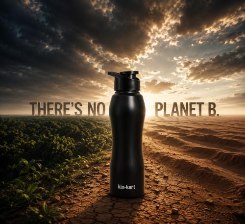 Image of Kin-Kart Water Bottles 1000 ml Stainless Steel Water Bottle 1 Litre | Eco friendly Steel BPA Free Leakproof Water Bottles for School, Office, Home, Gym (CLASSIC, BLACK)