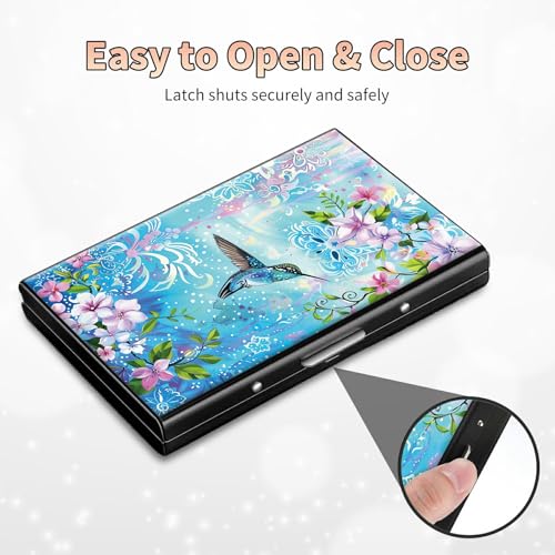 Slim Credit Card Holder, Hummingbird and Flowers RFID Blocking Metal Wallet for Men & Women, Aluminum Minimalist Hard Case Pocket-Sized Business Cards Organizer (Fits Up to 10 Cards) 6