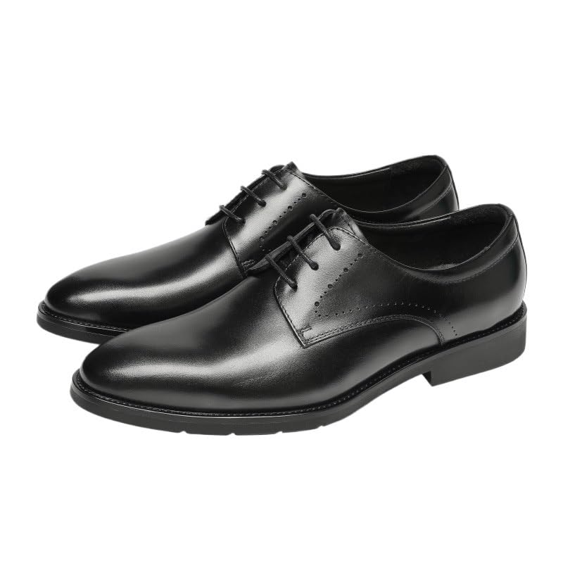 Men Oxford Shoes Business Commuter Dress Shoes Lace-Up Round Toe Leather Shoes Wedge Flat Wear-Resistant Comfortable Breathable