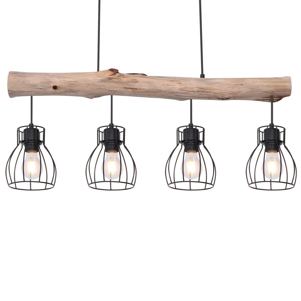 GLOBO Design Decken Hänge Leuchte Holz Balken Pendel Spot Ess Zimmer Retro Gitter Lampe 15326-4N