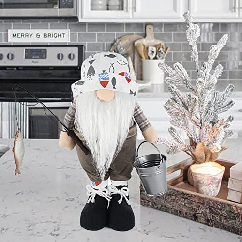 Attiigny 11 Inch Fisherman Spring Summer Gnome Figurines Indoor Ornament Standing Fisher Swedish Gonk Ornament Tomte Christmas Fishing Gnome Plush For Home Kitchen Decoration #TOP1
