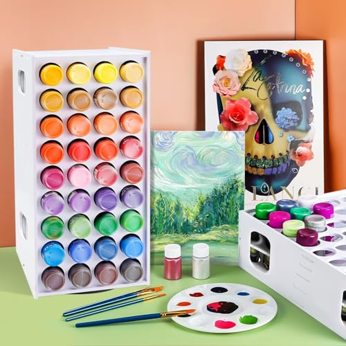 Image of Acrylic Paint Organizer, 2 oz Craft Paint Holder Rack with 72 Holes, 360 Spining Craft Storage Organizer Tower for Apple Barrel, Folkart Desk Organizer