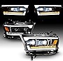 AmeriLite for 2019-2021 Dodge Ram 1500 Pickup [LED Hi/Lo] Sequential LED DRL Light Tube Square Projector Black Headlight Set - Passenger and Driver Side