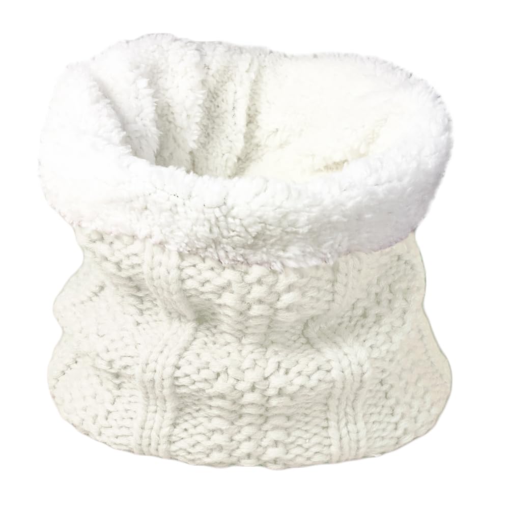 TOSKATOK Ladies Womens Winter Rib Seed Stitch Beanie Bobble Hat with Warm Cosy Fleece Liner & Large Faux Fur Pom Pom - Cream Scarf