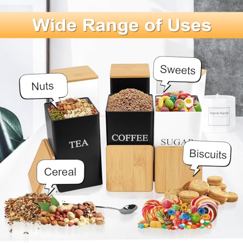 DIBALIYI 3 PCS Tea Coffee Sugar Canisters, Metal Canister Storage Jar Container Set, Food Storage With 3 Spoons, Rust Resistant Powder Coated Iron Caddies for Kitchen Organiser Worktop (Black) - Cosy Home Interiors DIBALIYI 3 PCS Tea Coffee Sugar Canisters, Metal Canister Storage Jar Container Set, Food Storage With 3 Spoons, Rust Resistant Powder Coated Iron Caddies for Kitchen Organiser Worktop (Black) - Image 6