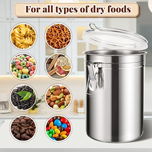 Lallisa 3 Pcs Stainless Steel Kitchen Canister 62 fl oz with Airtight Clear Clamp Lid, Metal Food Storage Container Set for Coffee Bean Ground Coffee Flour Sugar Spice Tea Cereal Snack Candy Pantry - Thumbnail 2