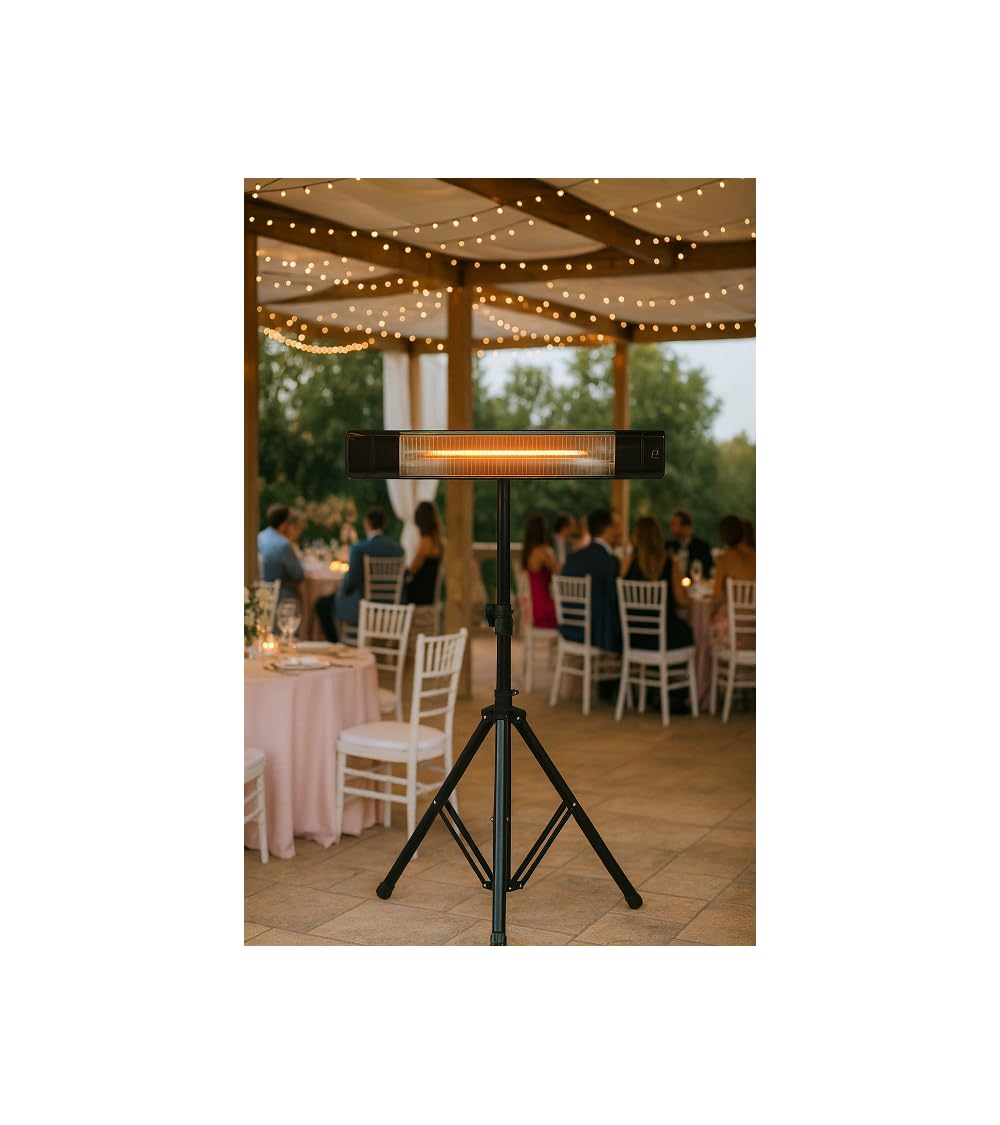 Bastilipo - Estufa para exterior con soporte tipo tripode Modelo Prometeo E-1500P, 1500W de potencia, mando a distancia, resistencias de infrarrojo de amplio espectro