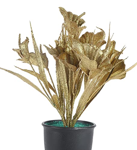 Image of FOLIYAJ Artificial Golden Tulip Plant with Black Pot | Place This Faux Plant on Shelves, Desks, Side or Center Tables to Decorate Your Home or Office | Fake Plants for Interior Decoration
