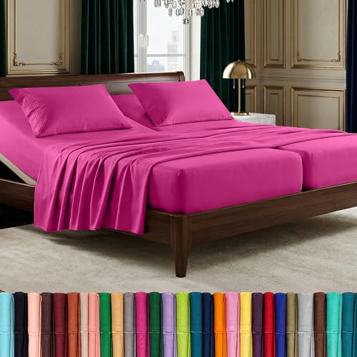 Image of Elegant Comfort Luxurious 1500 Premium Hotel Quality Microfiber Three Line Embroidered Softest 5-Piece Bed Sheet Set, Wrinkle and Fade Resistant, Split King, Pink