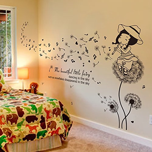 SWORNA Baby Nursery Series A Little Dandelion Girl Vinyl Removable DIY Wall Art Decor Mural Decal Sticker for Baby Girl Princess Bedroom Kids Nursery Kindergarten Playroom Classroom School 33"H X 50"W