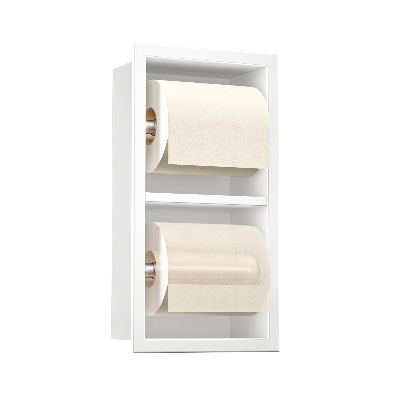 Recessed Toilet Paper Holder, Double Roll Toilet Tissue Holder for Bathroom Remodel, in Wall Toilet Paper Niche Modern Style (White)