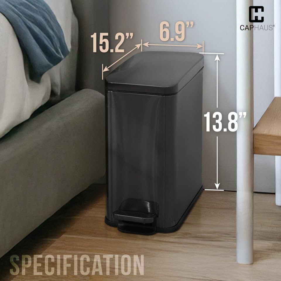 Caneca de basura rectangular de acero inoxidable de 10 litros negra miniatura 2