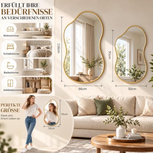 Clevich Spiegel Asymmetrisch 50 x 91cm Rahmen Alu, HD Glas Wandspiegel – Ansicht 2