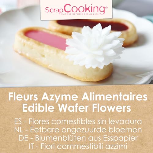 ScrapCooking – 5 Weiße Dahlien aus Esspapier – Essbare Blumen Tortendeko – Florale Deko für Torten, Cupcakes, Gebäck – Geburtstag, Hochzeit – 2295