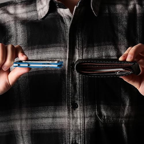 Image of Wallet for Men with Inner Key Coin Tray, Minimalist Card Holder with Money Clip, Slim Metal Front Pocket Wallet, RFID Blocking, Navy Blue, PMLCO-03