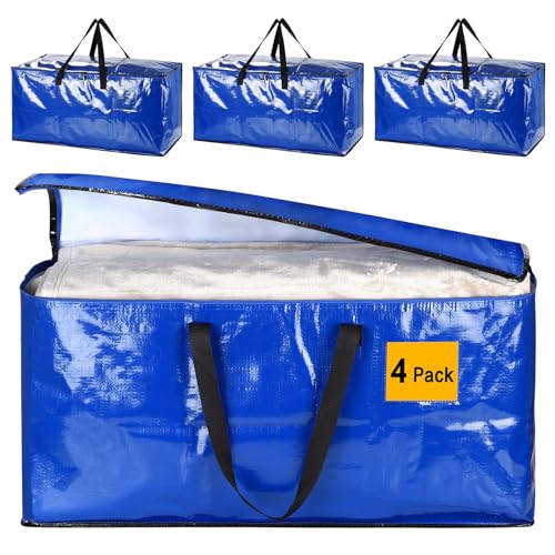 4 Pack Extra Grandes Boîtes de Rangement Robustes avec Couvercles, Grandes Boîtes de Déménagement Solides pour Maison, Boîte de Déménagement, Sacs de...