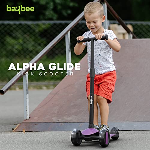 Image of Baybee Alpha Kick Scooter for Kids, Smart 3 Wheel Kids Scooter with 4 Height Adjustable Handle, Runner Scooters with Led PU Wheels & Brake, Skate Scooters for Kid 3 to 10 Years Boys Girls (Violet)