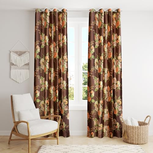 Image of Homefab India Eyelet Polyester Floral Long Door Curtain - 8 ft, Coffee - 2 Piece