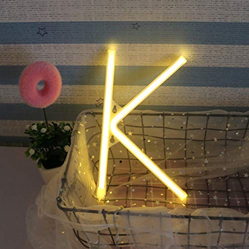 Image of ENUOLI Neon Letter Sign Lights LED Warm White Alphabet Art Neon Lights (K) | Art Decoration Battery /USB Operated Neon Wall Decor Light up Words for Wedding Birthday Party Christmas Home Bar Decoration