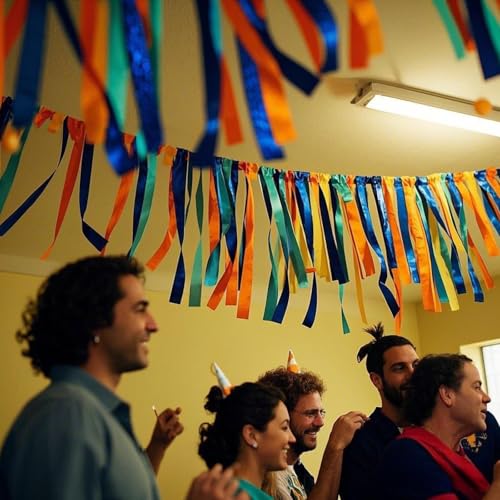 Image of Blue and Orange Crepe Paper Streamers - 6 Rolls Party Streamers for Birthday Party Decorations