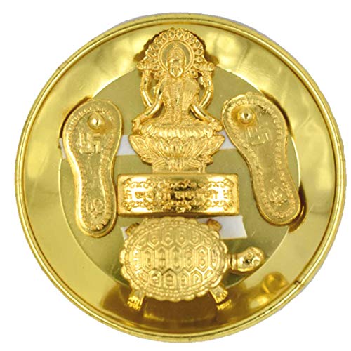 AFH Combo of Laxmi Charan Paduka, Wish Fulfilling Tortoise, Jay Mata Laxmi Frame on Plate, Fengshui, Diwali Auspicious Items Pooja Kit