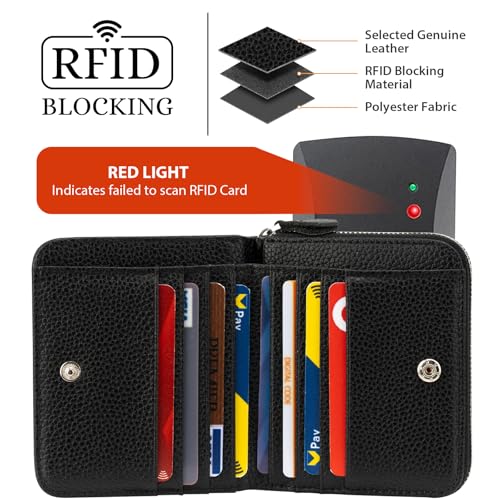 Image of XINNSTAR Genuine Small Wallet for Women, Slim RFID Blocking Credit Card Holder with ID Window, Compact Purses for Women with 11 Card Slots
