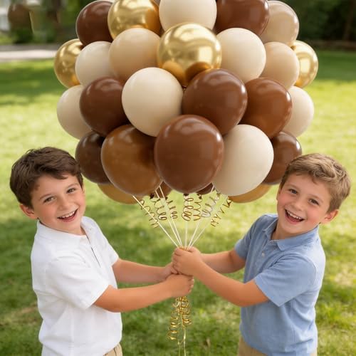 Image of 160Pcs 12 Inch Brown Light Brown Tan Sand White Metallic Gold Latex Balloons for Boho Neutral Baby Shower Birthday Party Decorations