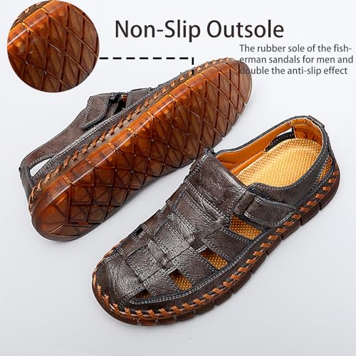 MAIZUN Men's Sandals Closed Toe Outdoor Leather Sandals Hiking Waterproof Athletic Fisherman Sandals Summer Adjustable Beach Water Sandals4