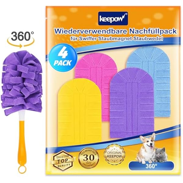 KEEPOW 4 miotełki do kurzu, do prania, Swiffer, magnes do kurzu, wielokrotnego użytku