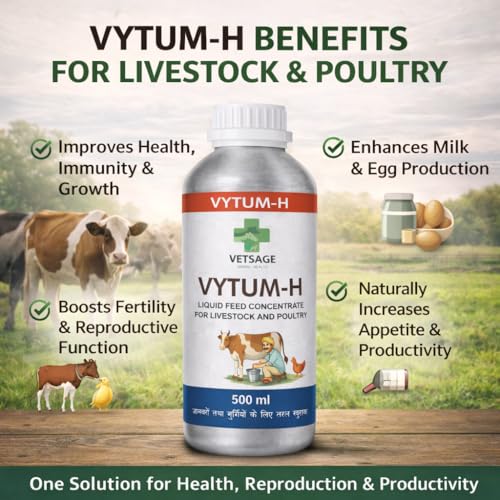 Image of VETUM H-Liquid Feed Supplement for Cattle, Livestock, and Pets, Liquid Nutritional Concentrate for Daily Dietary Management and Animal Wellness Support | 500 ml