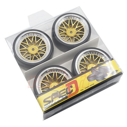 Yeah Racing Spec D LS Wheel Offset +6 Gold Silver w/Tire 4pcs For 1/10 Drift #WL-0099