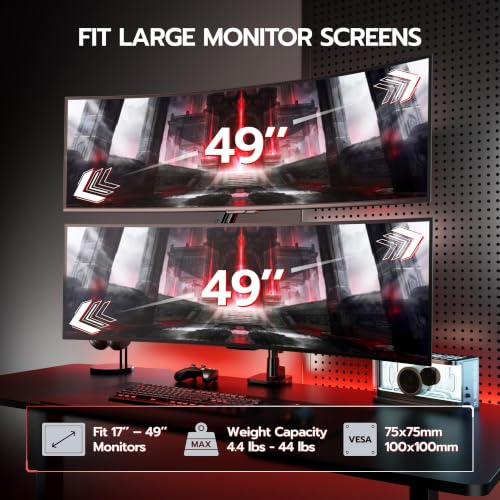 Image of ARES WING Tall Vertical Dual Ultrawide Monitor Mount with USB for 17-49'' Screen, Holds 44 Lbs, Computer Arms for 2 Screens with Gas Spring, Adjustable Double Monitor Stand for Desk, Black