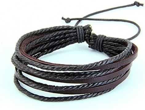 SoooKu Mens Wrap Multilayer Adjustable Genuine Leather Bracelet with Braided rope Fashion Jewelry