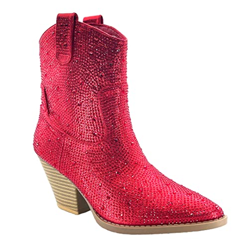 Image of ABSOLEX Women Western Cowgirl Cowboy Pointed Toe Rhinestone Ankle Booties
