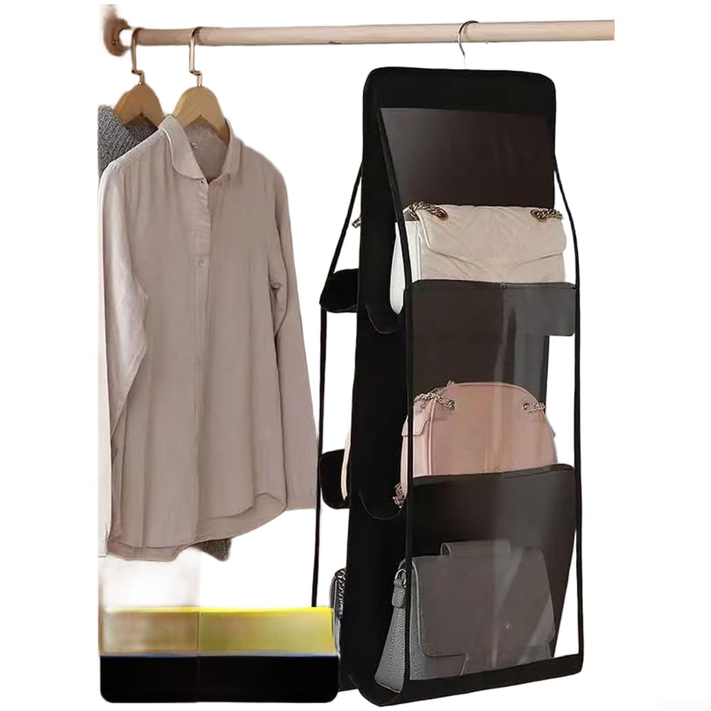 Organiseur de pour porte Transparent avec 5 Poches - Rangement Suspendu Mural pour Vêtements et Chaussures - Gain de Place Pliable(Transparent Black A)