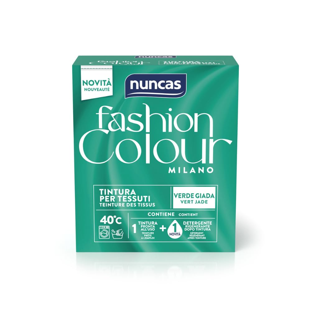Nuncas Fashion Colour Milano, Verde Giada, Kit Tintura per Tessuti, Pronta all'Uso con Detergente Post Trattamento, 180 g, 75 ml