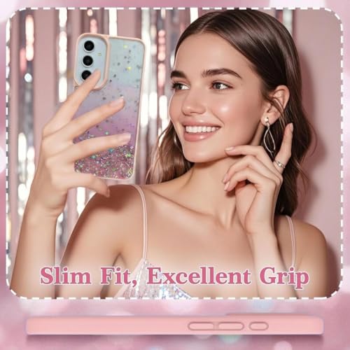 Image of VONZEE Case Compatible with Samsung Galaxy A55 5G, Non Moving Glitter Shockproof Case for Girls & Women Soft TPU Shockproof Anti Scratch Drop Protection Cover (Pink)