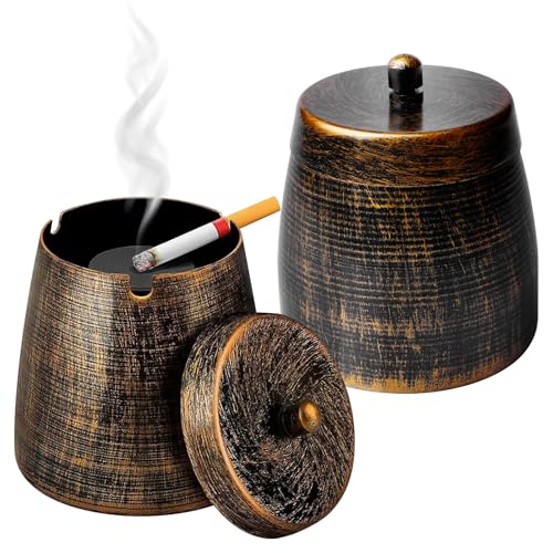 Aschenbecher mit Deckel 2er Set, Aschenbecher, Windaschenbecher 8.2×10cm, Aschenbecher für Draussen, Standaschenbecher für Zu Hause, Büro, Schreibtisch, Terrasse, Balkon im Freien