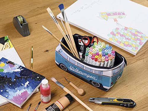 Brisa Vw Collection - Volkswagen Neoprene Universal Bag For Makeup, Travel, Cosmetics In Samba Bus T1 Camper Van Design (Lettering/Turquoise/Large) #TOP3